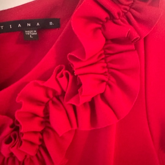 Tiana B. Vibrant Red Dress with Ruffle Detail- US Large - Picture 3 of 11